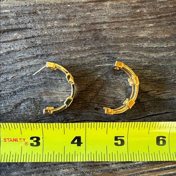 St. John signed gold hoop pierced earrings black enamel EVC - Picture 5 of 6